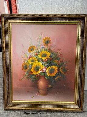 C. Benolt Sunflowers Still Life Oil on Canvas Painting
